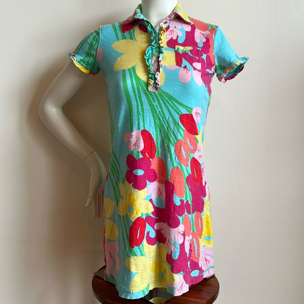 Lilly Pulitzer floral dress with ruffled sleeve XS